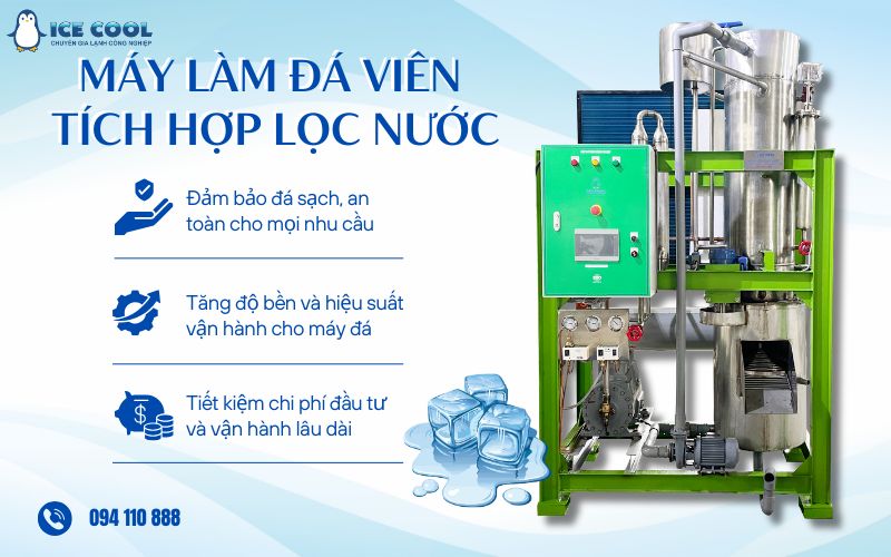 Máy làm đá viên tích hợp lọc nước Máy làm đá viên tích hợp lọc nước